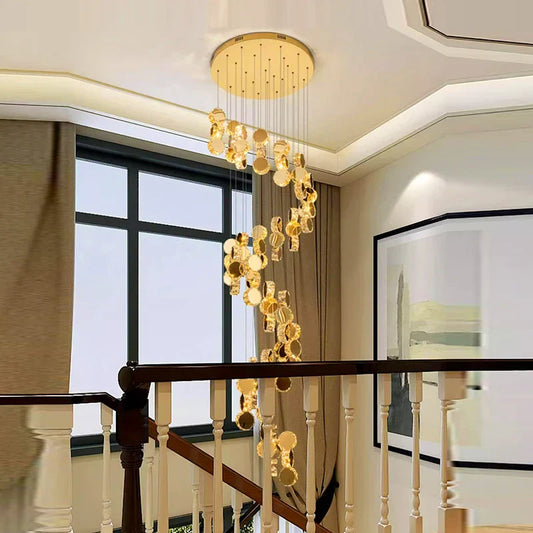 DecorBites™ Crystal Chandelier Stair Pendant Lamp Living Room Lighting