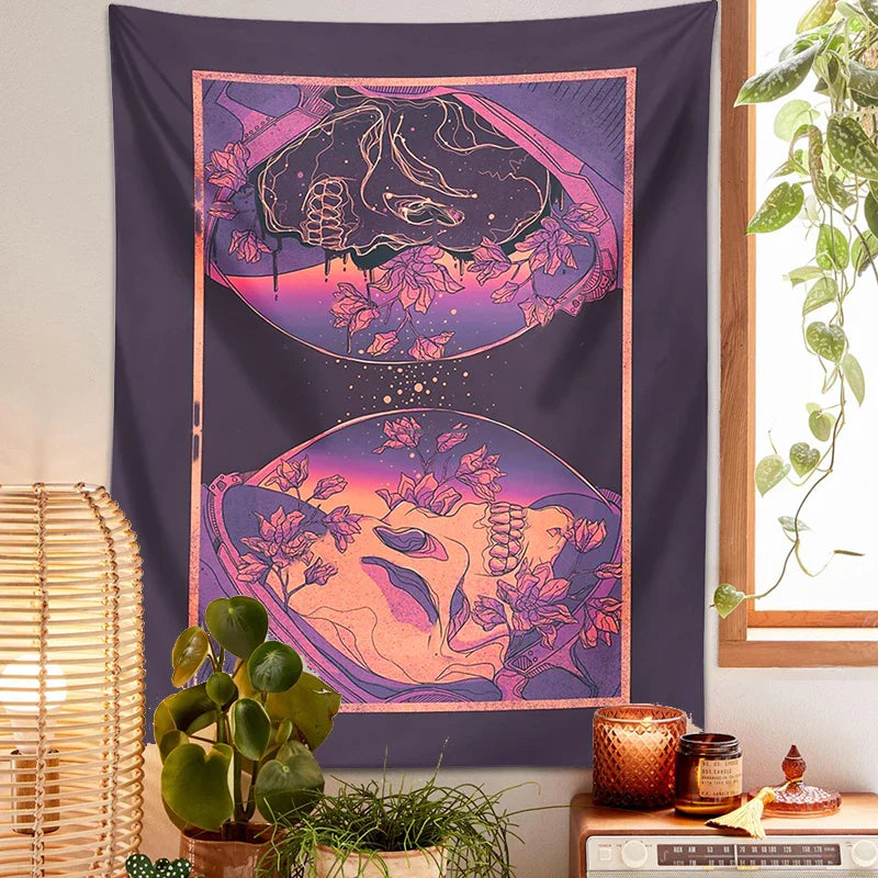 Decobites Psychedelic Skull Tapestry Wall Hanging Skeleton Mask Witchcraft Hippie Decor