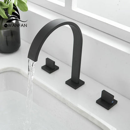 DecorBites™ Black Brass Deck Mounted Bathroom Sink Faucet Double Handle Hot/Cold Tap