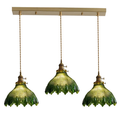 Korean Retro Glass Pendant Light With Wood Accent
