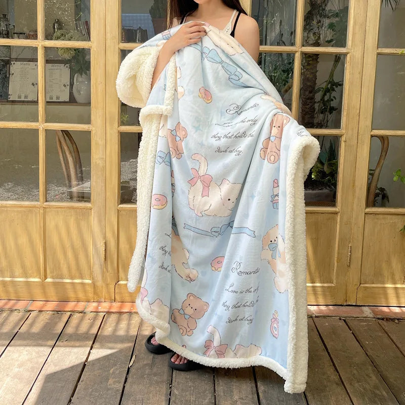 DecorBites™ Lamb Nap Cartoon Coral Velvet Blanket: Super Soft, Thick, and Cute for Winter