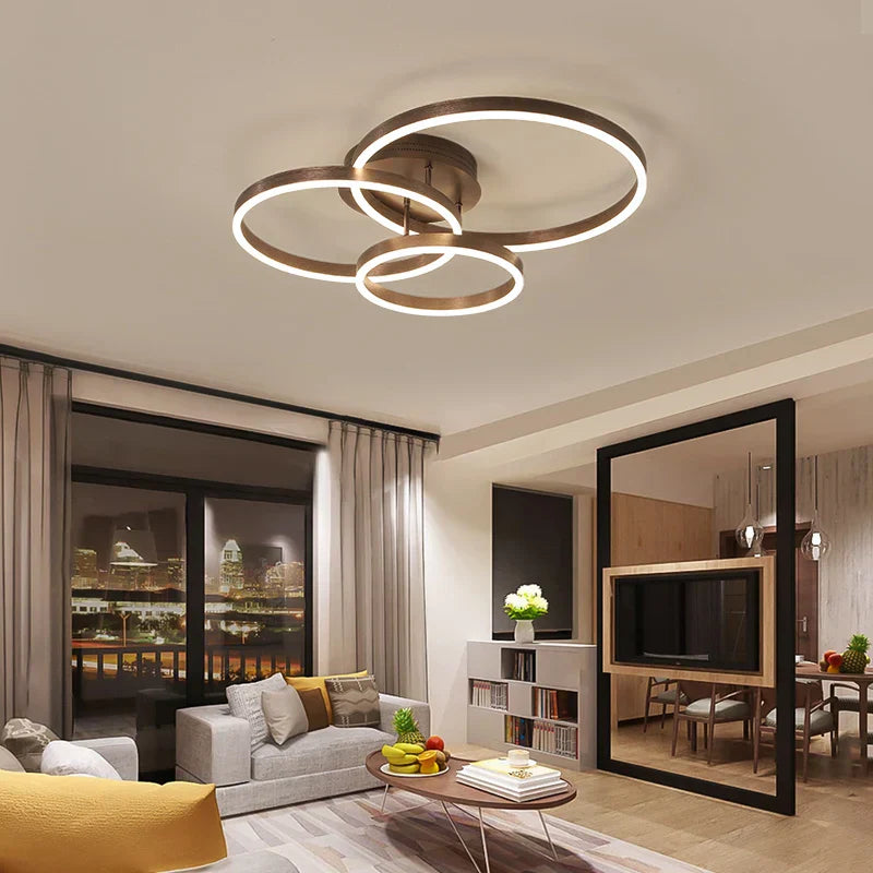 Lámpara de techo LED redonda de café dorado Decorbites™ con pantalla de acrílico - Accesorio creativo para sala de estar