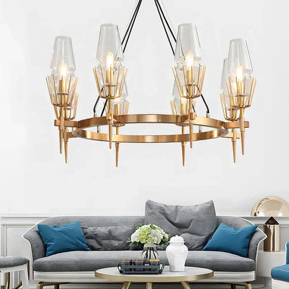 DecorBites™ Gold Lustre Glass Chandelier: Modern Luxury Pendant for Living, Dining, Bedroom