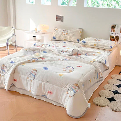 Decobites Cool Summer Blanket Set with Latex Bed Mat - Lightweight Breathable Comforter Bedding