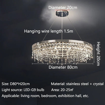 Lámpara de araña LED circular de cristal DecorBites™ para una decoración moderna y lujosa de la sala de estar.