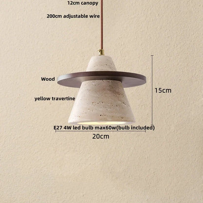 DecorBites™ LED Pendant Lamp Yellow Travertine Japanese Style Adjustable Hanging Lights