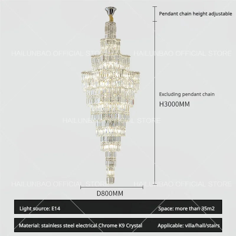 DecorBites™ Crystal Staircase Chandelier: Luxury European Style for Villa Living Room