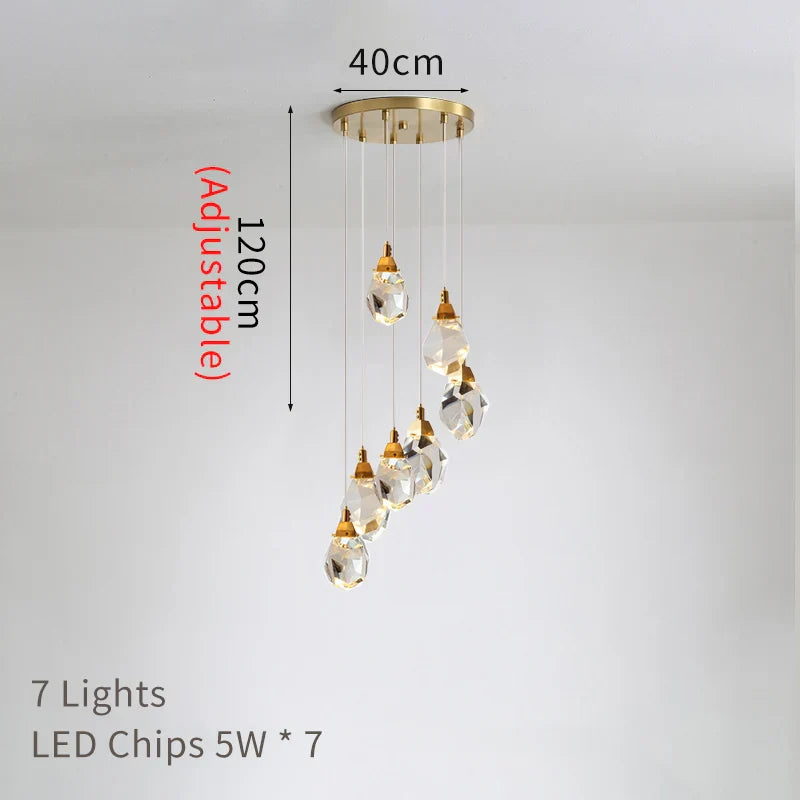 DecorBites™ Crystal LED Chandelier: Modern Staircase & Living Room Pendant Light Fixture