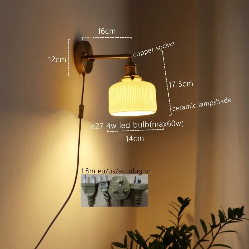 DecorBites™ Ceramic LED Wall Sconce Pull Chain Switch for Dining Bedroom Bathroom Mirror