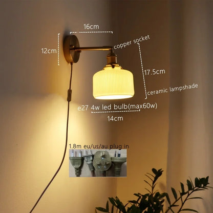 DecorBites™ Ceramic LED Wall Sconce Pull Chain Switch for Dining Bedroom Bathroom Mirror