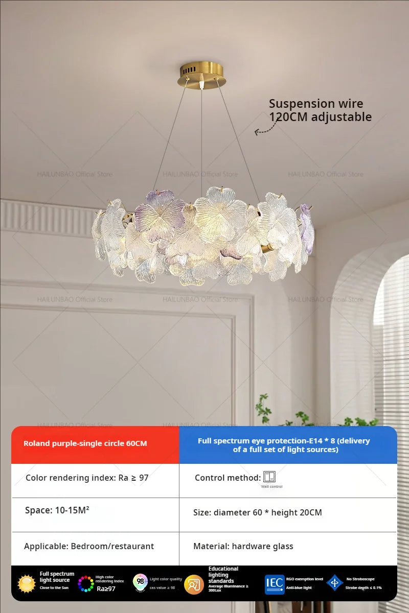 DecorBites™ Petals Crystal Chandelier Light: French Living Room & Dining Room Luxury Lighting