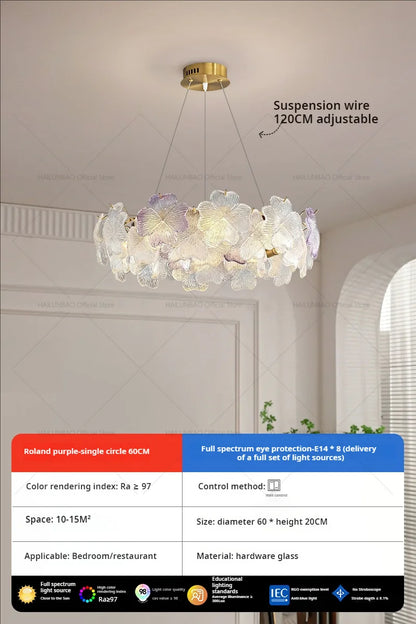 DecorBites™ Petals Crystal Chandelier Light: French Living Room & Dining Room Luxury Lighting