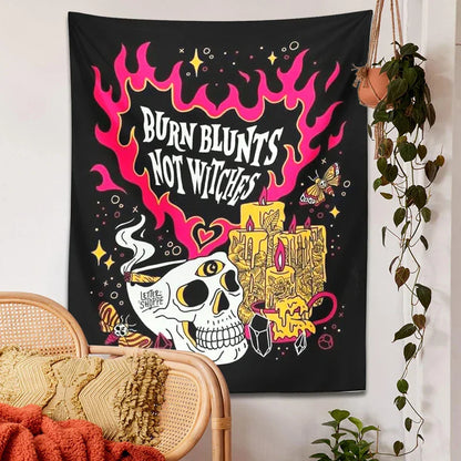 Decobites Skull Moon Tapestry: Psychedelic Boho Witch Tarot Moth Wall Hanging Skeleton