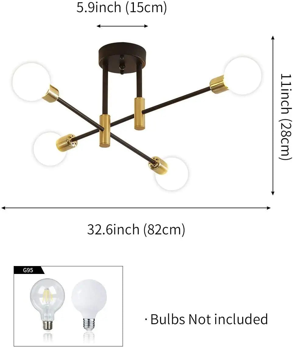 DecorBites™ Industrial Sputnik Chandelier Semi Flush Ceiling Light for Kitchen Dining Bedroom