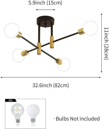 DecorBites™ Industrial Sputnik Chandelier Semi Flush Ceiling Light for Kitchen Dining Bedroom