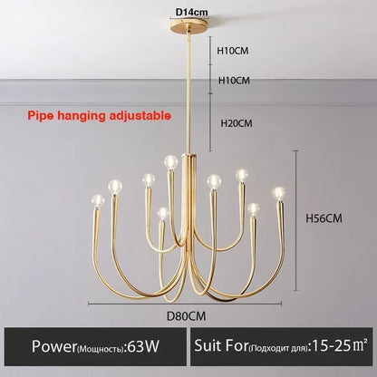 DecorBites™ Gold Metal Chandelier: Modern Nordic LED Lighting for Living Room, Kitchen, Dining Room