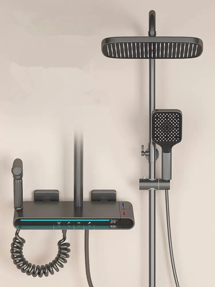 DecorBites™ Brass Shower Faucet Set with Intelligent Atmosphere Light and Pressurized System