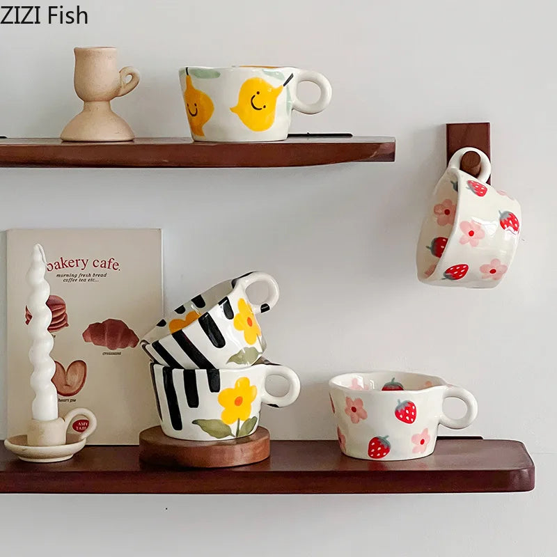 DecorBites™ Cartoon Pattern Ceramic Mug Set for Happy Dining and Tea Time