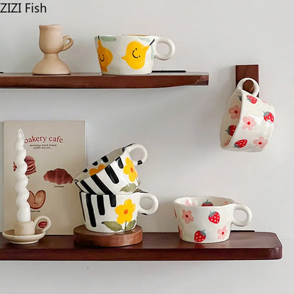 DecorBites™ Cartoon Pattern Ceramic Mug Set for Happy Dining and Tea Time