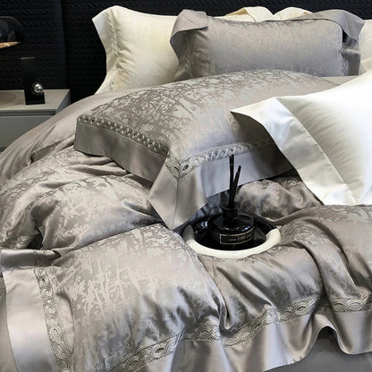 Decobites Luxury Jacquard Cotton Lyocell Bedding Set with Breathable Duvet Covers