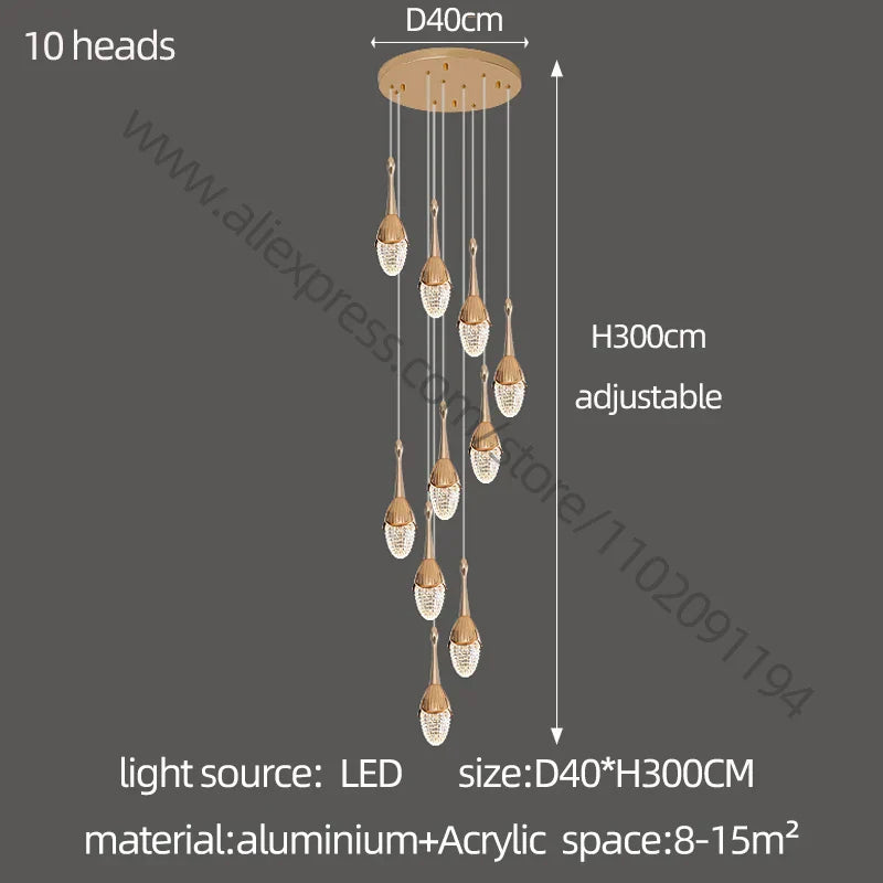 Lámpara de techo LED dorada DecorBites™ para escalera: Elegante lámpara colgante de lujo para sala de estar