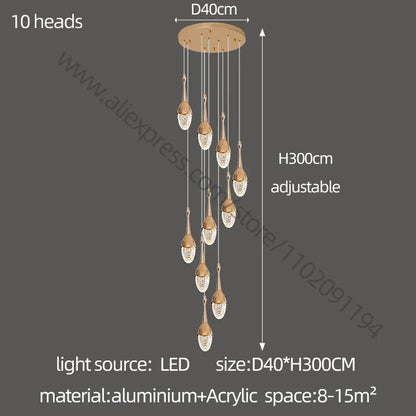 Lámpara de techo LED dorada DecorBites™ para escalera: Elegante lámpara colgante de lujo para sala de estar