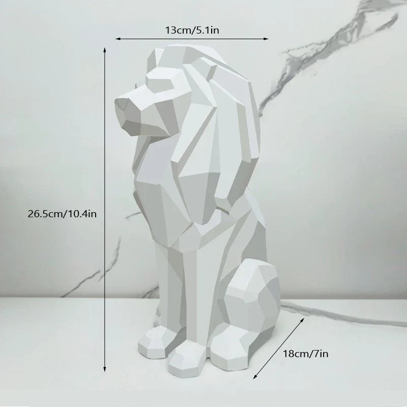 DecorBites™ Lion Resin Art Statue: Morden Geometry Figurine for Home Office Decoration