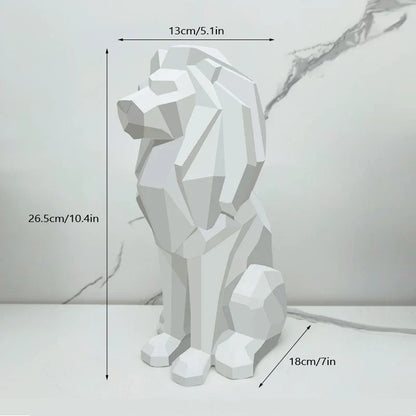 DecorBites™ Lion Resin Art Statue: Morden Geometry Figurine for Home Office Decoration