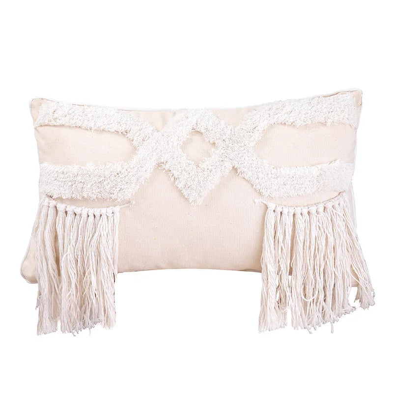 DecorBites™ Bohemian Tufted Tassel Cushion Cover | Plush Embroidered Decorative Pillow for Sofa