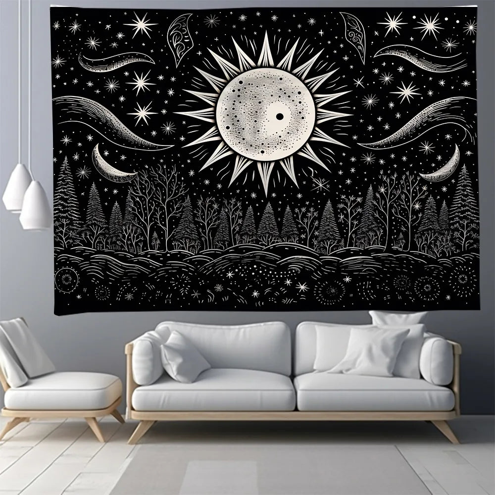 Decobites Sun & Moon Starry Sky Tapestry: Nordic Home Decor Wall Hanging & Picnic Mat