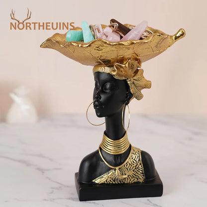 DecorBites™ Black African Woman Resin Storage Figurine - Exotic Interior Decor Statue