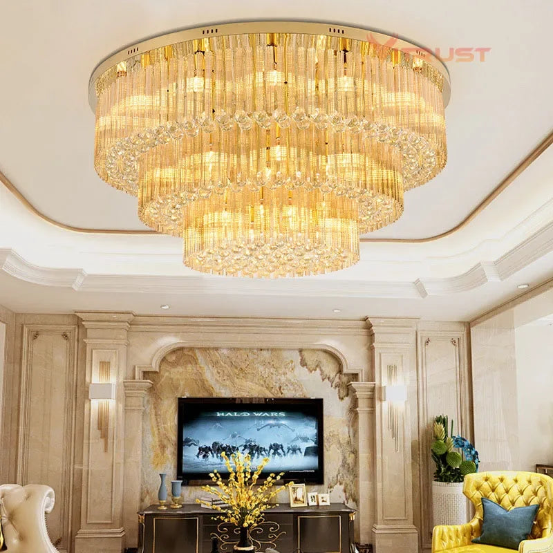 DecorBites™ Large Crystal Ceiling Lamp: Elegant Home & Hotel Lighting Fixture