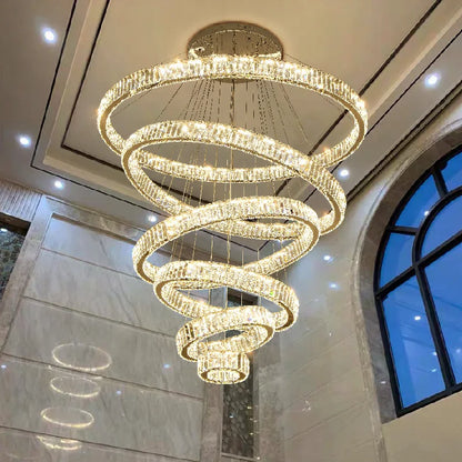 Lámpara de araña LED circular de cristal DecorBites™: Iluminación colgante regulable para escaleras modernas