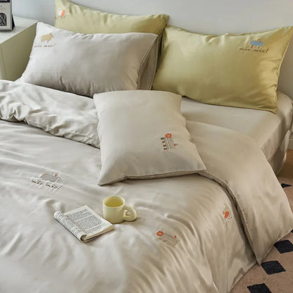 DecorBites™ Cartoon Embroidery Comforter Set with Silky Cooling Touch Fitted Sheet - Luxury Rayon Bedding Set