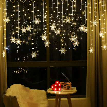 3.2M Christmas Light Led Snowflake Curtain Icicle Fairy String Lights Outdoor Garland Home Party Garden 2023 New Year Decoration