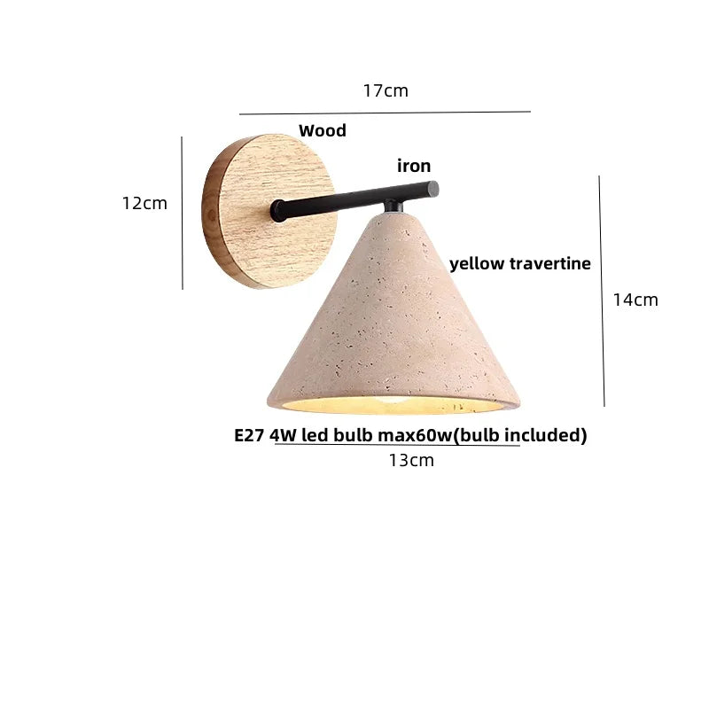 DecorBites™ LED Yellow Travertine Wall Light with Wood Pull Chain Switch and Iron Frame