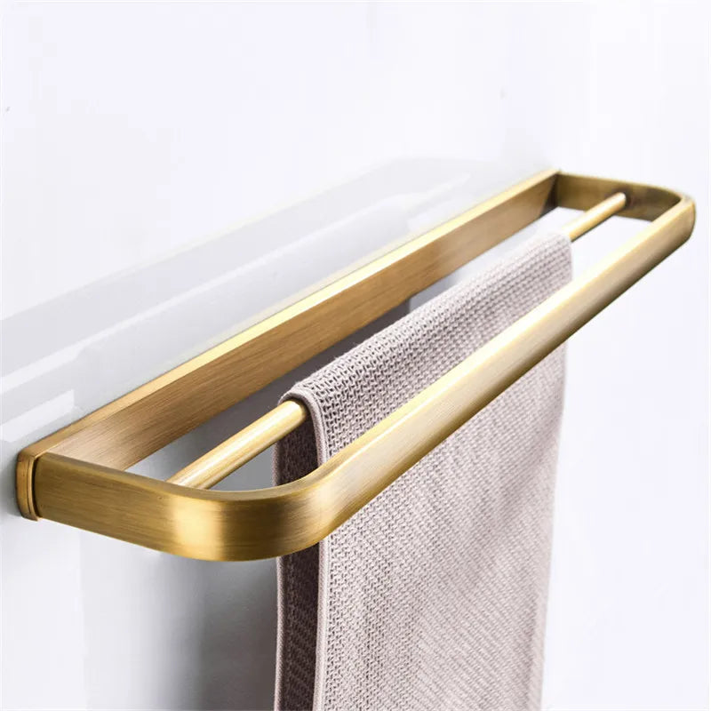 DecorBites™ Antique Bronze Bathroom Accessory Set: Shelf, Towel Rack, Holder, Brush, Hanger, Hook