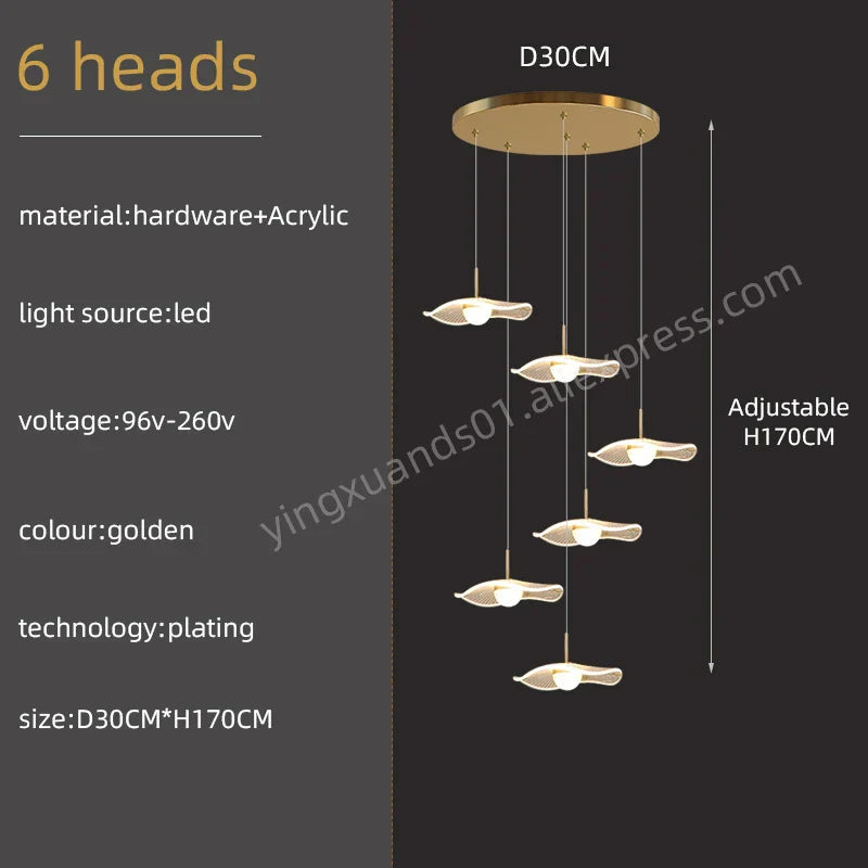 DecorBites™ Gold Acrylic Chandeliers LED Pendant Lamp Modern Staircase Living Room Lighting