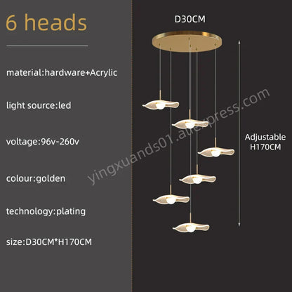 DecorBites™ Gold Acrylic Chandeliers LED Pendant Lamp Modern Staircase Living Room Lighting