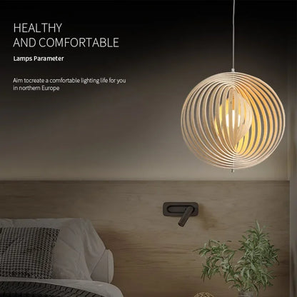 DecorBites™ Japanese Moon Pendant Light Wood Chandelier for Home Decoration
