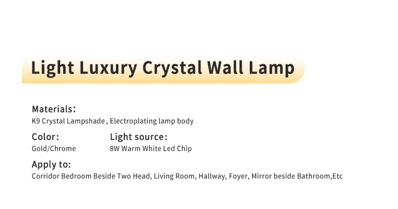 Modern luxurious crystal led wall sconce featuring a gold and chrome curved lamp with a k9 crystal lampshade designed for bedroom lighting.