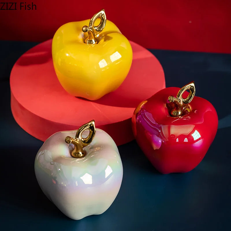 DecorBites™ Golden Ceramic Apple Sculpture Desk Decoration Ornaments Crafts Room Decor