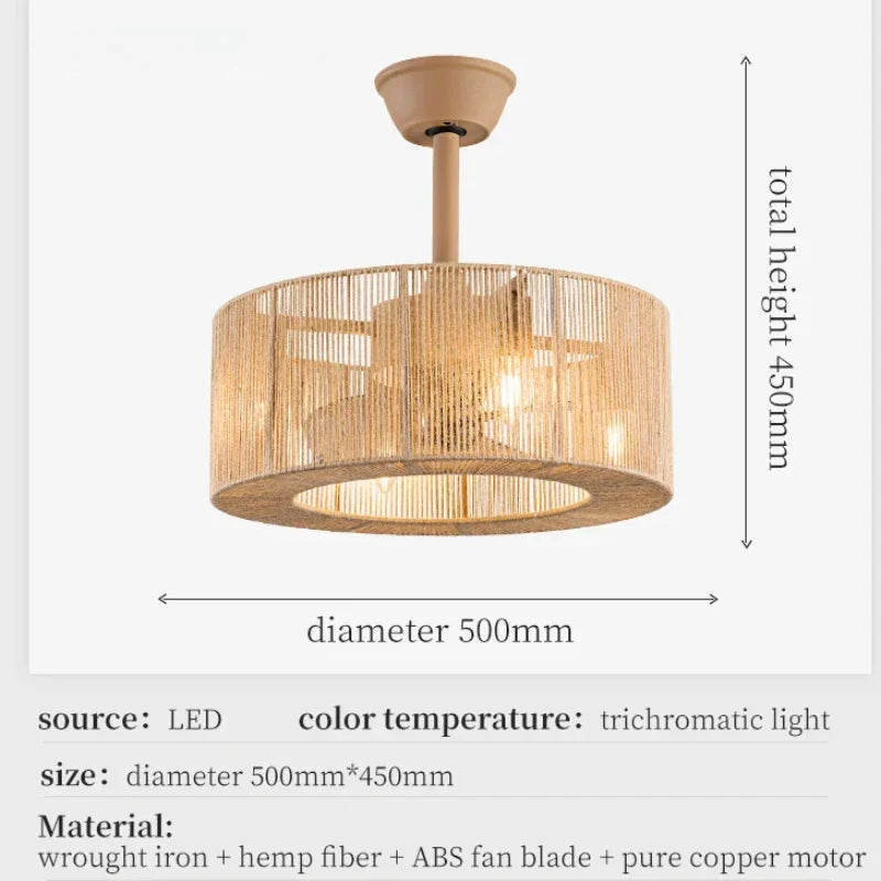 DecorBites™ Braided Rope Lantern Ceiling Fan Light: Reversible, Dimmable, 6-Speed Home Decor