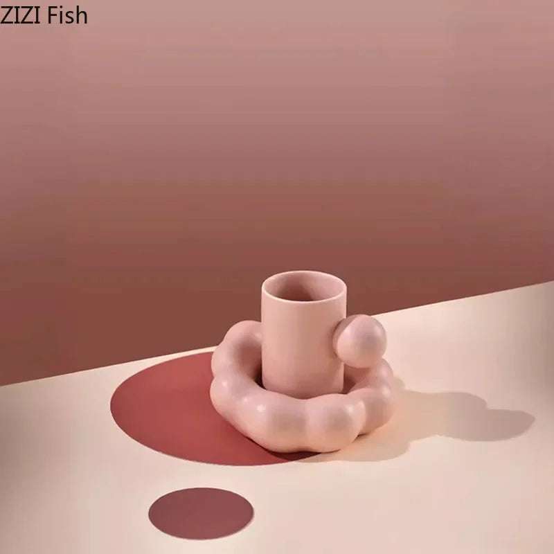 طقم أكواب وصحن سيراميك من DecorBites™ بتصميم حلوى القطن للقهوة والشاي والحليب والعصير