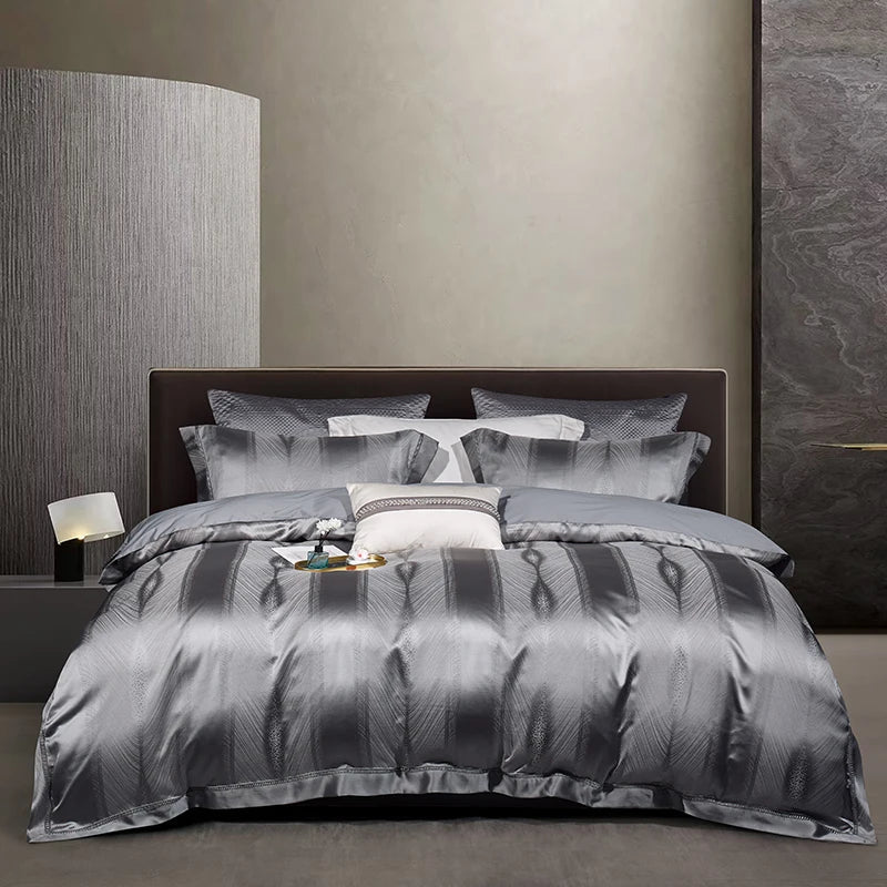 DecorBites™ 1000TC Egyptian Cotton Satin Jacquard Patchwork Bedding Set - Full Queen King Size