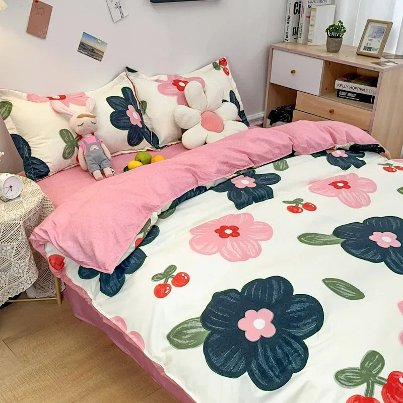 DecorBites™ Cute Cartoon Printed Bedding Set | Washed Skin-Friendly | Queen/King Size