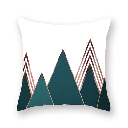 غطاء وسادة DecorBites™ بتصميم أوراق الشجر الهندسية وزهور باللون الأزرق المخضر لتزيين الأريكة والسيارة والمنزل