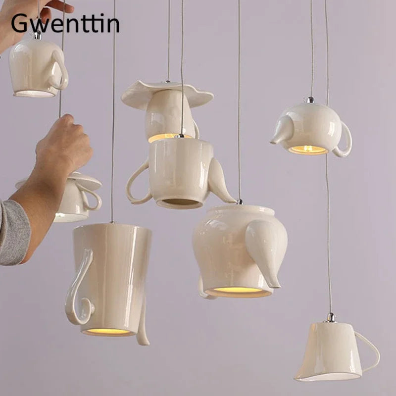 DecorBites™ Ceramic LED Pendant Lights: Nordic Teapot Design for Modern Living and Kitchen.