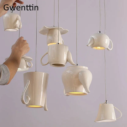 DecorBites™ Ceramic LED Pendant Lights: Nordic Teapot Design for Modern Living and Kitchen.