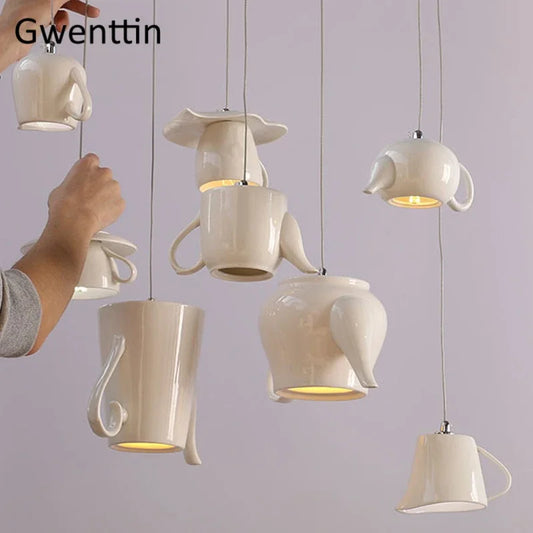 DecorBites™ Ceramic LED Pendant Lights: Nordic Teapot Design for Modern Living and Kitchen.